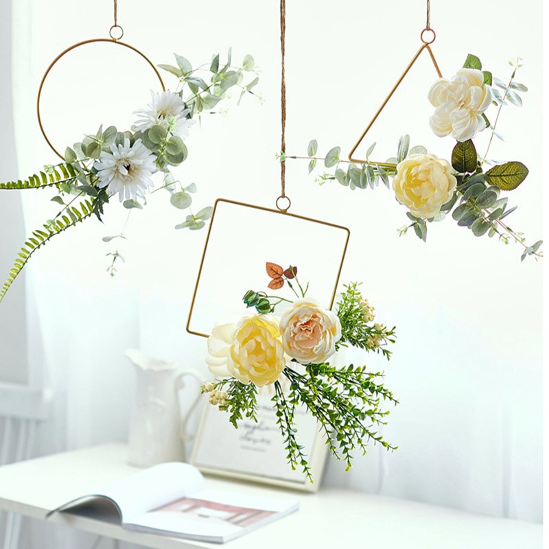 DIY Kranz Blume Ring Gestell Für Heimat Tür Party Ornament Gold Metall Traum Fänger Ring Hochzeit Blumen Haken Hängen Dekoration