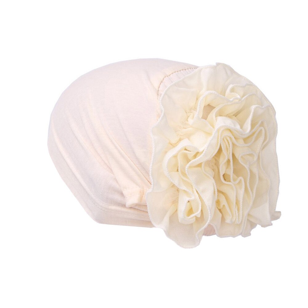 Vrouwen Bloem Moslim Ruche Kanker Chemo Hoed Beanie Sjaal Tulband Head Wrap Cap Casual Katoen Chiffon 4.11: White