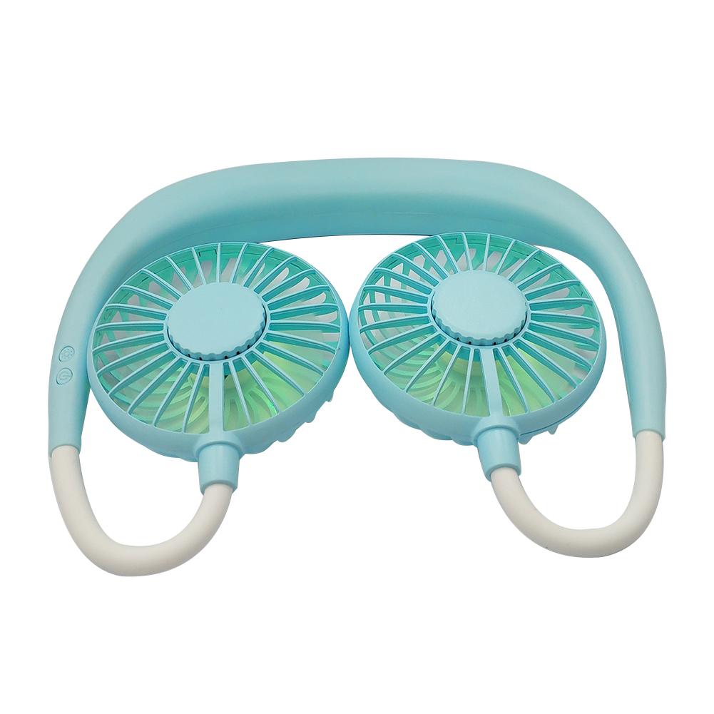 Ventilador portátil iluminado 2 ventiladores de cuello colgante USB recargable cubierta Halter deportes luz aromaterapia ventilador de: Blue