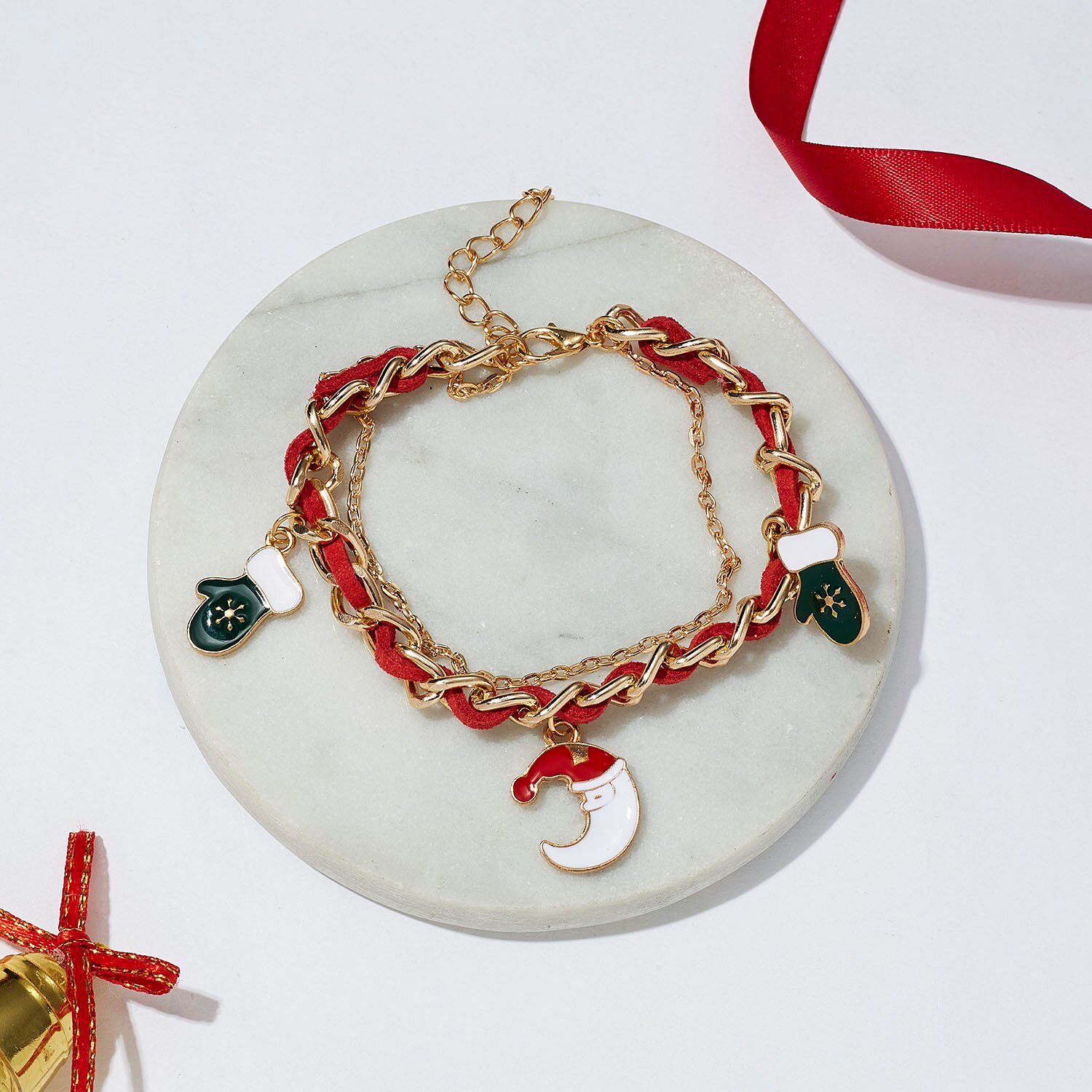 Rinhoo jule julemand armbånd rød snor charm elg måne krans link kæde armbånd til kvinder piger år juveler