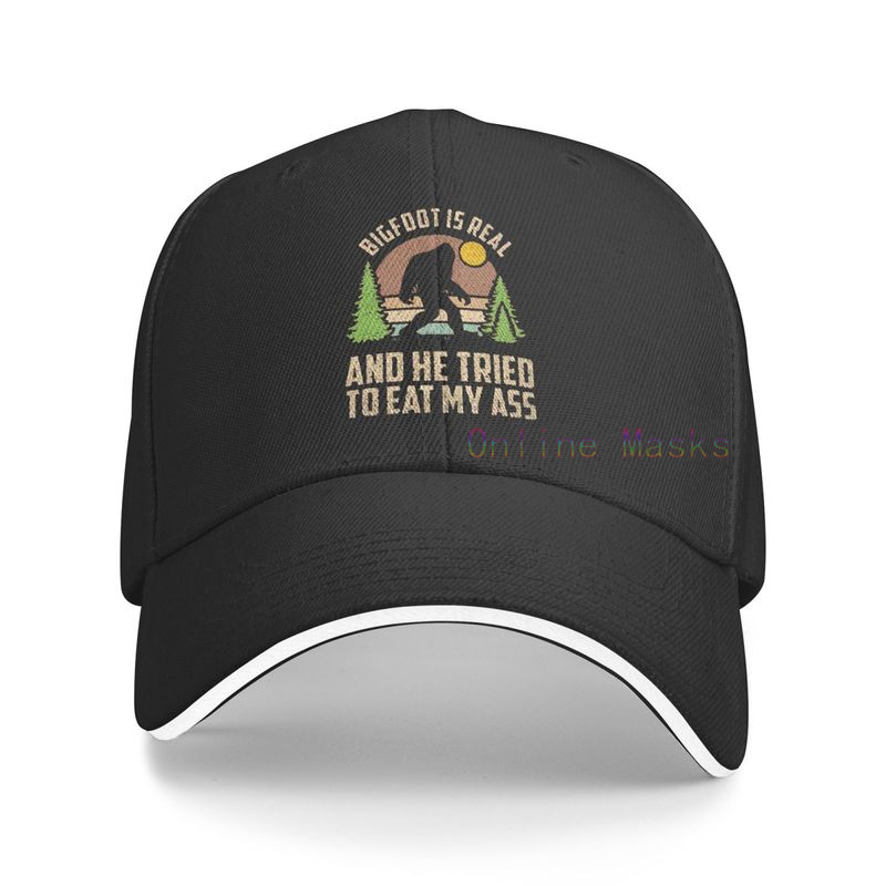 Bigfoot is Real and He Tried to Eat My Ass Baseball Cap Unisex Vintage Trucker Hat Adjustable Cowboy Hats for Mens Womens: light brown