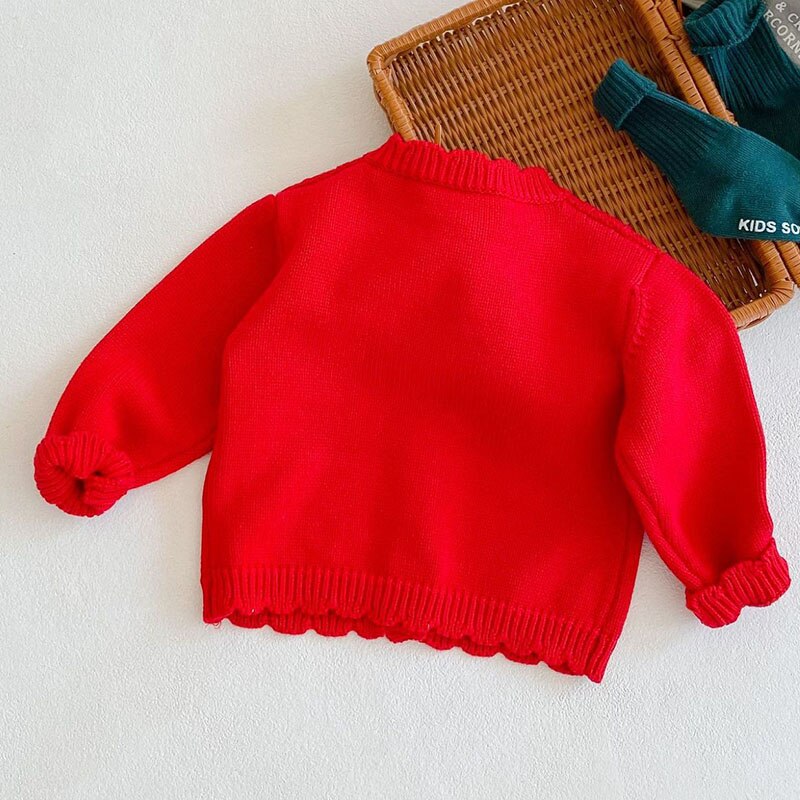 Cardigã de malha de manga comprida para crianças, cor pura, primavera e inverno, casaco suéter para meninas