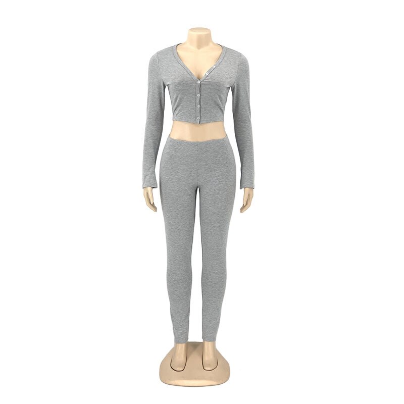2 stuks effen strak zittend sportpak met lange mouwen voor dames, sexy v-hals, kort vestje, blote buik, stretch, slanke kokerbroek