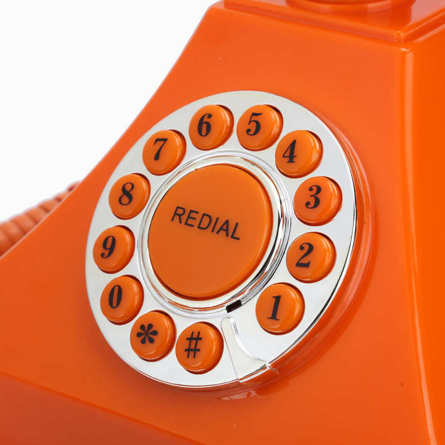 Vintage fasttelefon orange high definition opkald stor klar knap us / uk lednings telefon