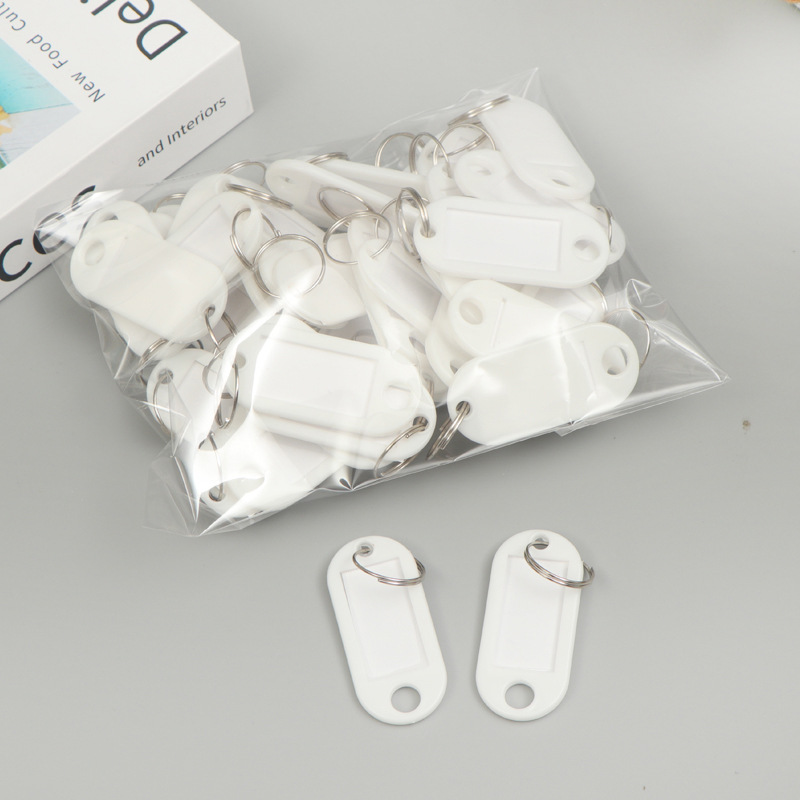 10-50 stks/partij Sterke Plastic Sleutel Tags met Split Ring Label Venster voor DIY Sleutelhanger Kit Genummerde Naam bagage Bagage Tags