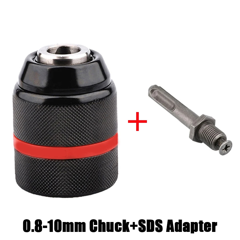 Mandril de broca de metal sem chave com rosca de 0,8-10 mm, haste sextavada/SDS/adaptador de aperto rápido quadrado, mandril para broca, chave de fenda, torneira e soquete: Prateado