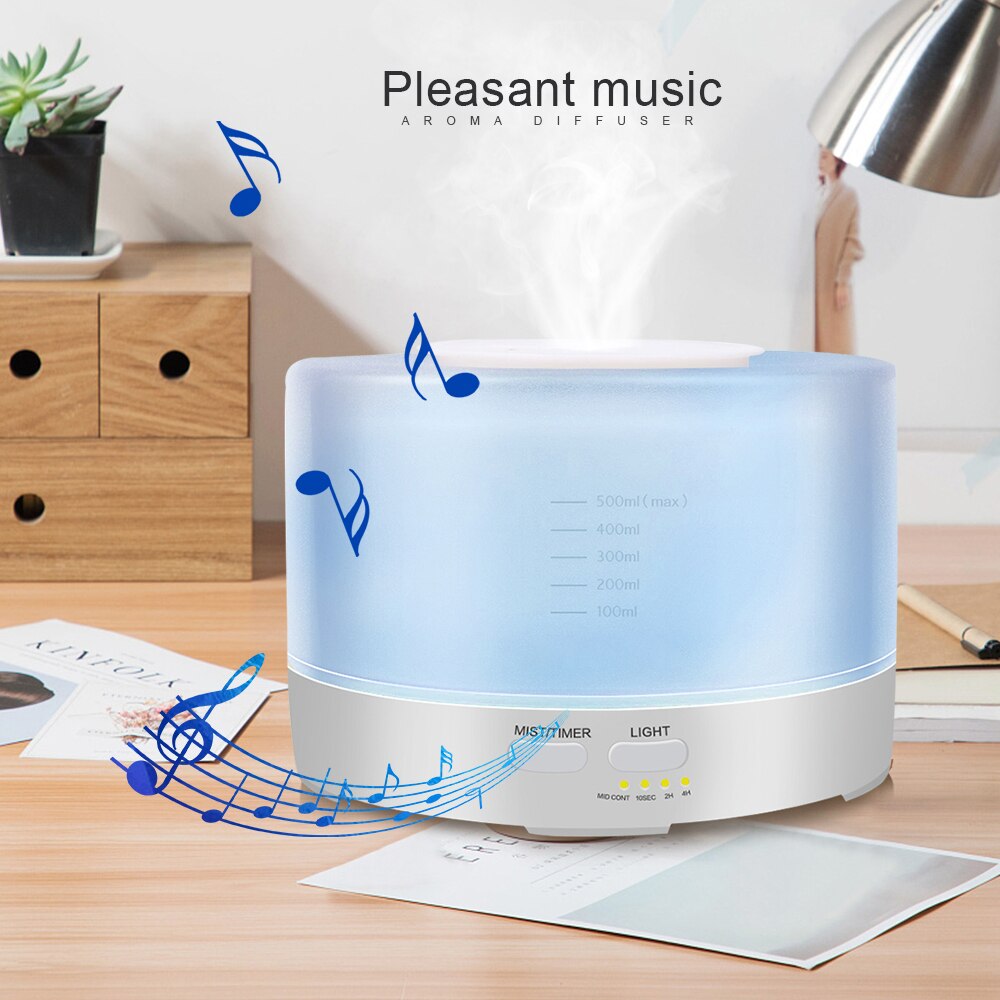 Difusor de Aroma para el hogar, Humidificador ultrasónico con luz LED que cambia de color, música, Bluetooth, 500ML, 12W