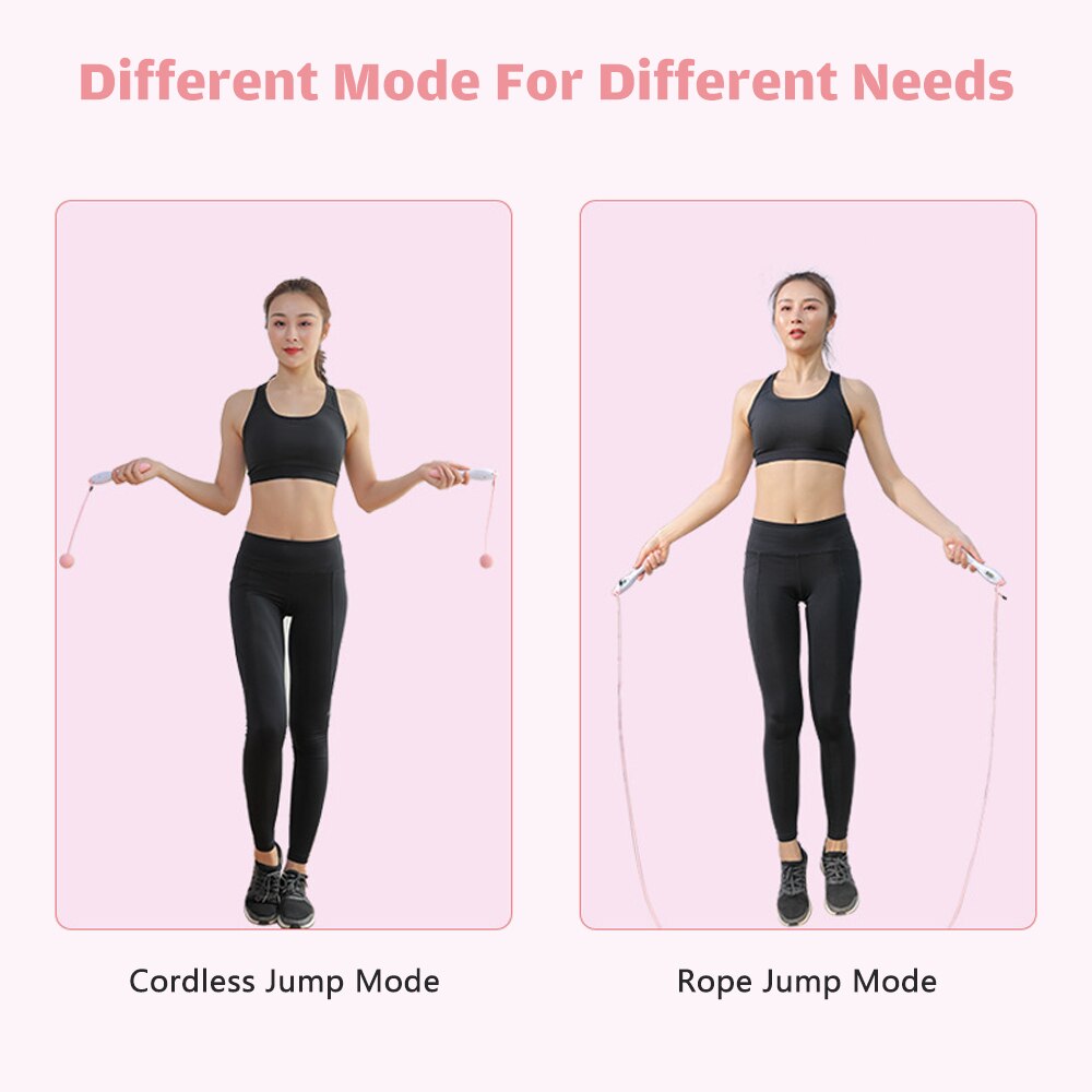Skipping Rope with Smart Counter Children Adults Cordless Jumping Rope Calories Kilometers Miles Setting Training Fitness