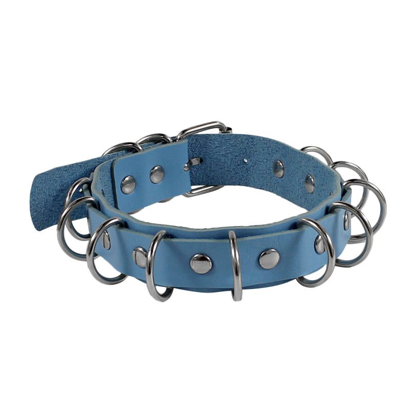 Collar de Metal multicapa con remache de punta redonda para mujer, Gargantilla gótica, joyería: blue