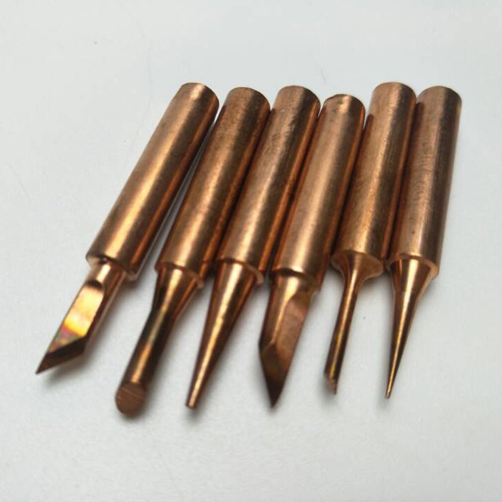 6Pcs Copper Soldering Tips Lead-free Welding Head Rework Station 900M-T Electric Solder Iron Tips Repair Tools Set
