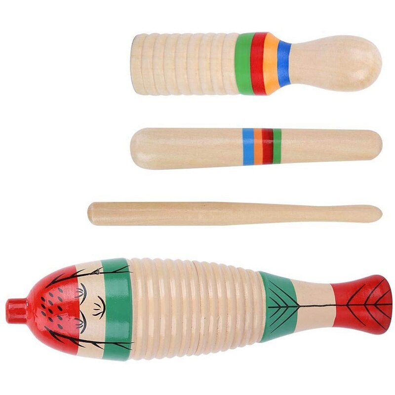 Fish Guiro Wooden Guiro Music Scraper Guiro2 Sets Wooden Scraper Guiro Sound Tube Musical Percussion Instrument for Children Kid
