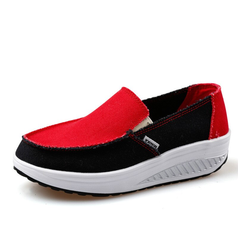 SWYIVY Sloping Heel Toning Shoes Sport Platform Sneakers Slip On Wedge Shoes Slimming Female Autumn Sneakers Lose Weight: Red / 37