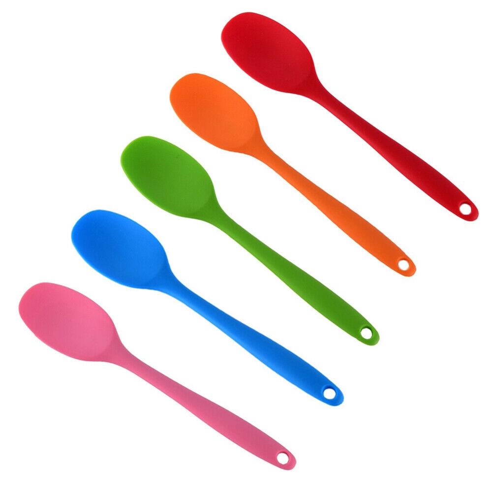 Utensilios de cocina de grado alimenticio, cuchara de sopa de mango largo de silicona, Color sólido, cubiertos de silicona, utensilios y accesorios, 5 colores