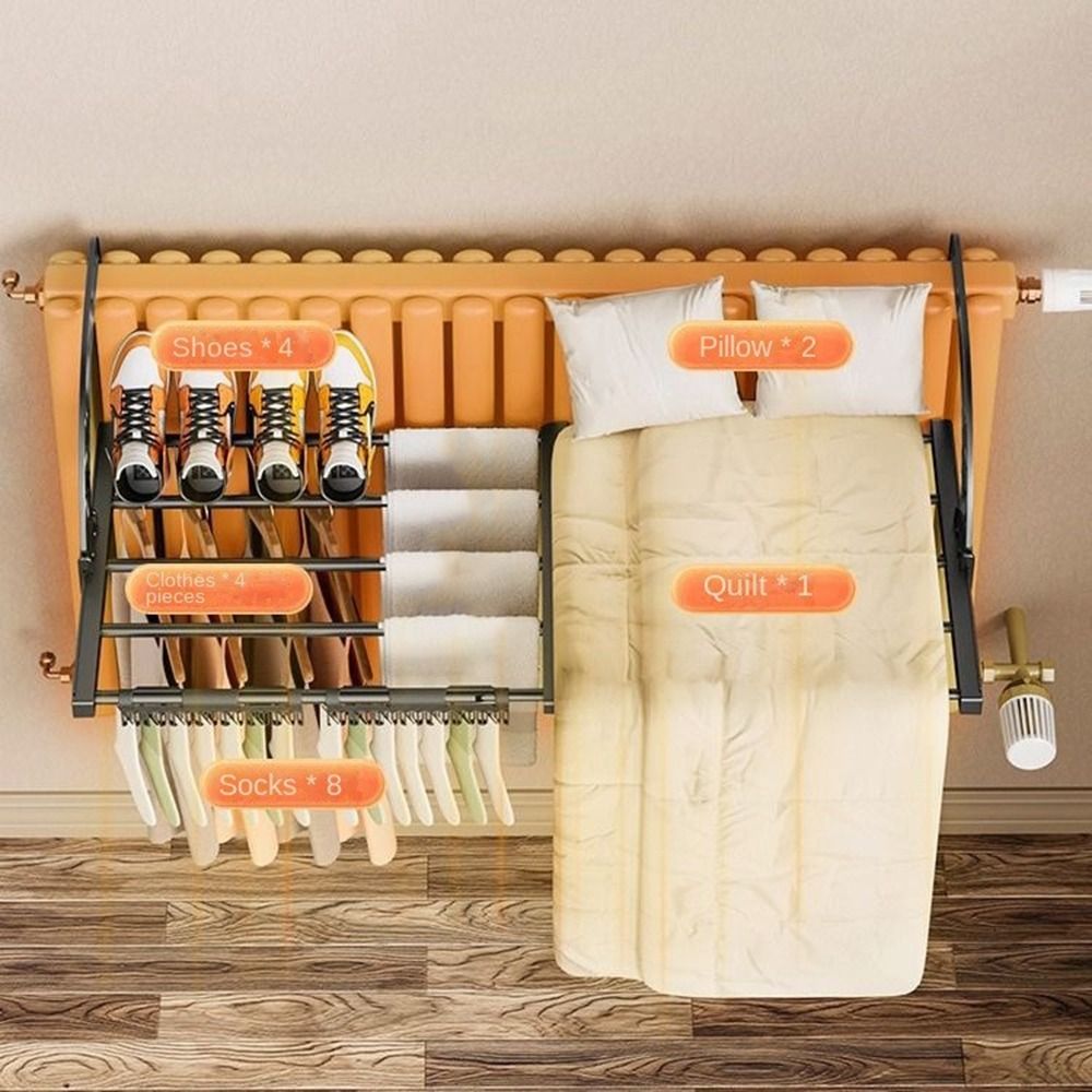 Tørrestativ til radiator i kulstofstål, justerbar, foldbar, udtrækkelig radiator, tørrestativ til tøj, pladsbesparende tørrestativ til tøjvask