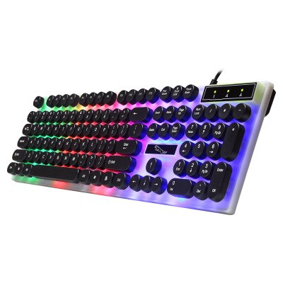 Rgb-toetsenbord met led-achtergrondverlichting, waterdicht, bedraad toetsenbord en muis, geschikt voor pc, laptop, gamingtoetsenbord, bedraad toetsenbord met ronde toetsenkap.: Zwarte ronde dop