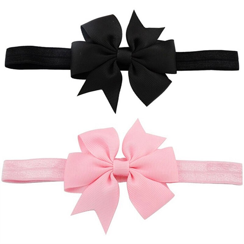 2 pieza Baby Girls lazo para cabello decoración de cinta para el pelo diadema, negro y rosa