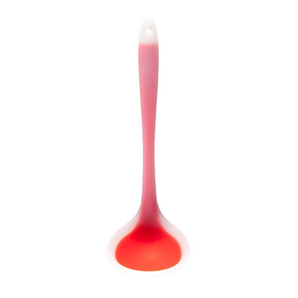 Cuchara sopera de silicona, cocina antiadherente, cucharas de comida grandes, cucharón, mango largo, utensilios de cocina para el hogar: Rojo