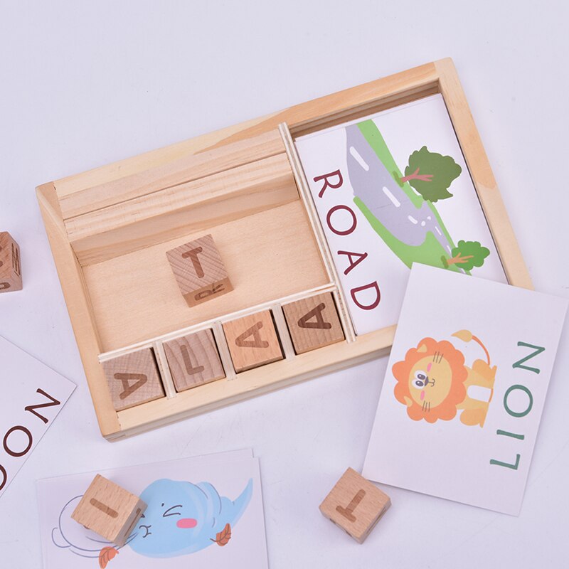 1 Set Wooden Toy Spelling English Word Game Letters Cardboard Teaching