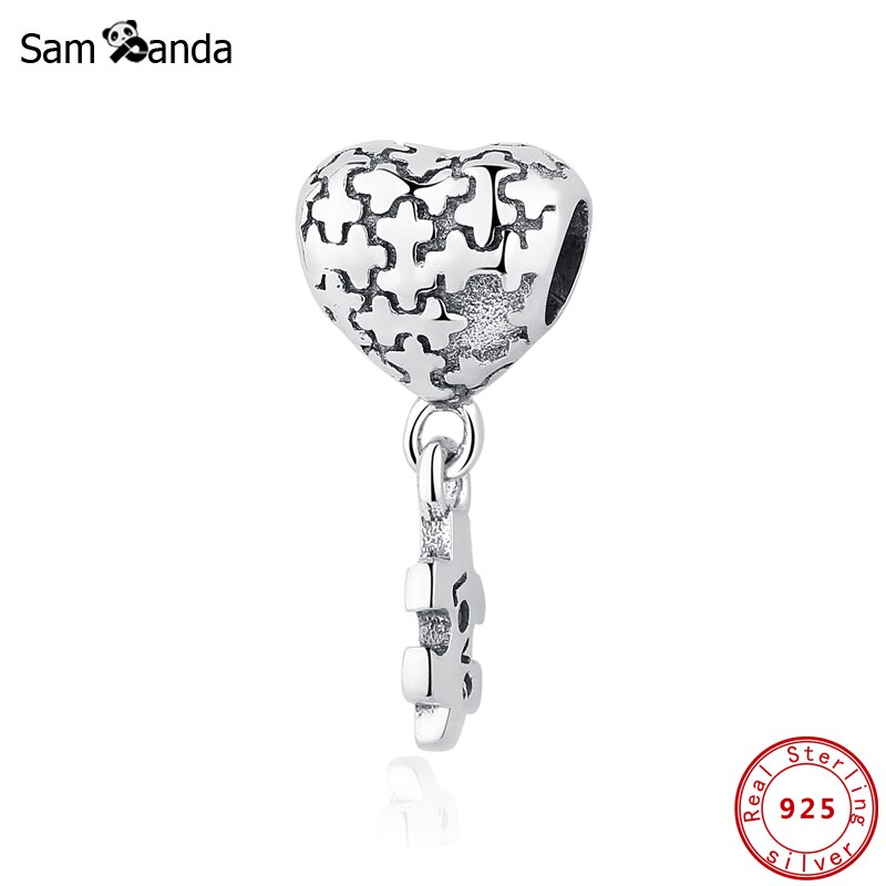 Autentyczne 100% 925 srebrny koralik urok miłość puzzle wisiorek uroki serce dopasowanie bransoletki naszyjniki kobiety DIY tworzenia biżuterii