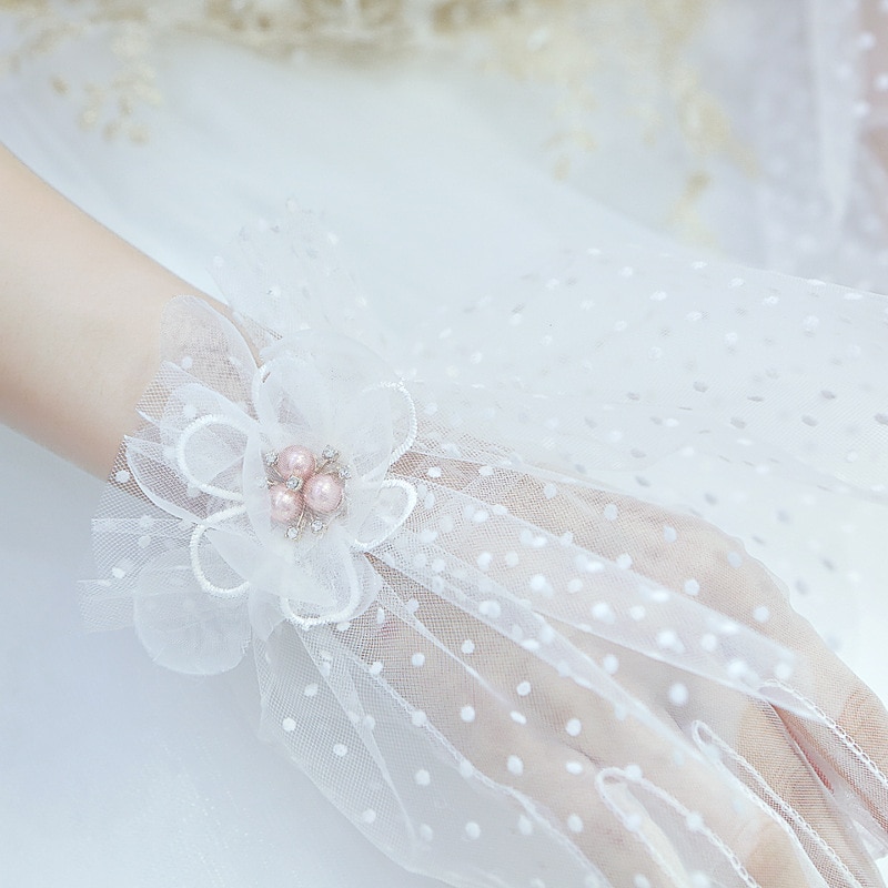 wedding dress gloves short full finger lace gloves: Default Title