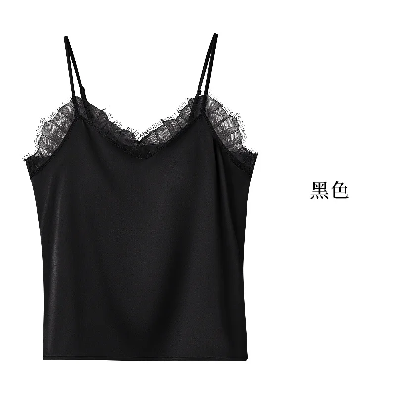 Damer luksuriøs sateng mulberry silke kopp integrert strømpeholder blonder sexy silke slitasjefri bh-bunn: Xl / Svart