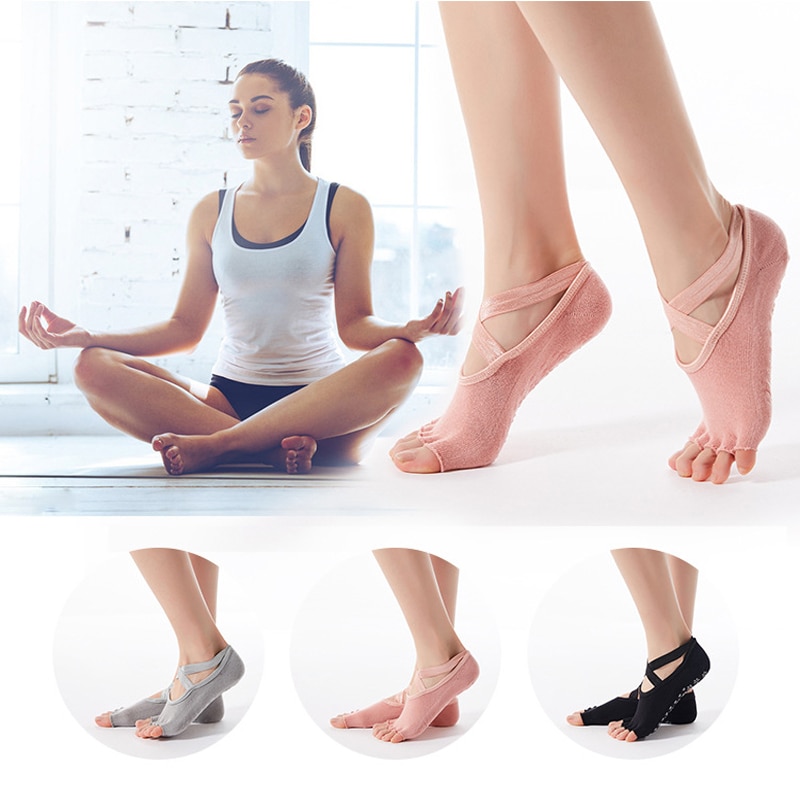Kvinders fem tæer besætning ankel tå sokker åndbare anti-skrid yoga strømper hurtigtørrende pilates ballet dace sokker