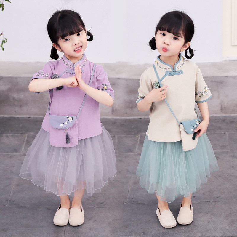 Hanfu Dress Girls Child Chinese Traditional Folk Dance Costumes Tang Dynasty Dress China Clothing Children Hanfu 2pcs DQS1924