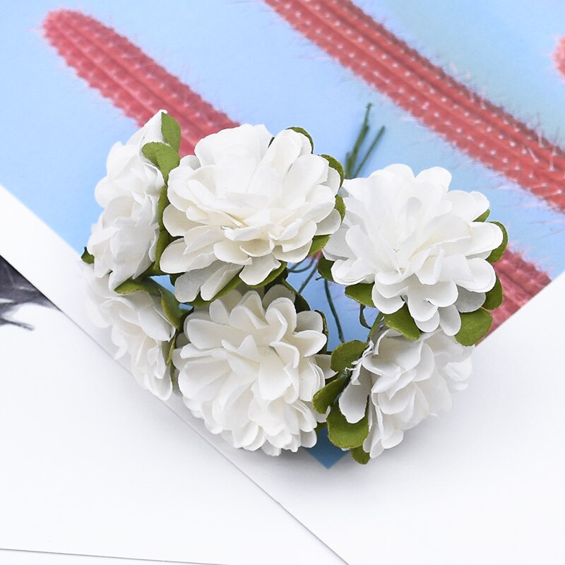 6 stykker papir nellike blomster dekorativ krans brud håndled broche juleblomster gør det selv bryllup boks kunstige blomster: 1