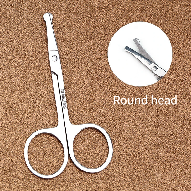 Ciseaux pour poils du visage arrondi en acier inoxydable moustache nez cheveux barbe sourcils cils coupe tondeuses multifonctions