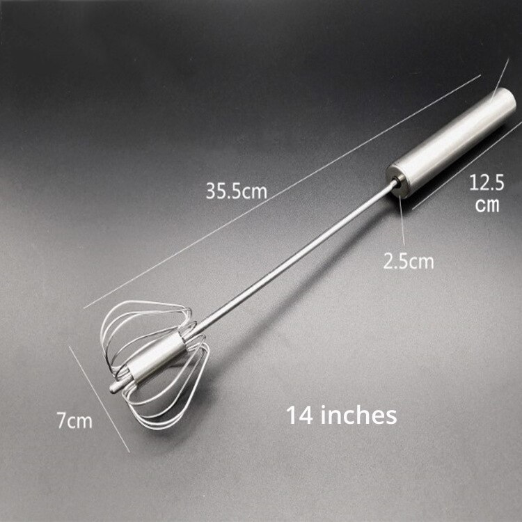 Semi-automatic Egg Beater 304 Stainless Steel Egg Whisk Manual Hand Mixer Self Turning Egg Stirrer Kitchen Accessories Egg Tools: 14in Stainless Steel