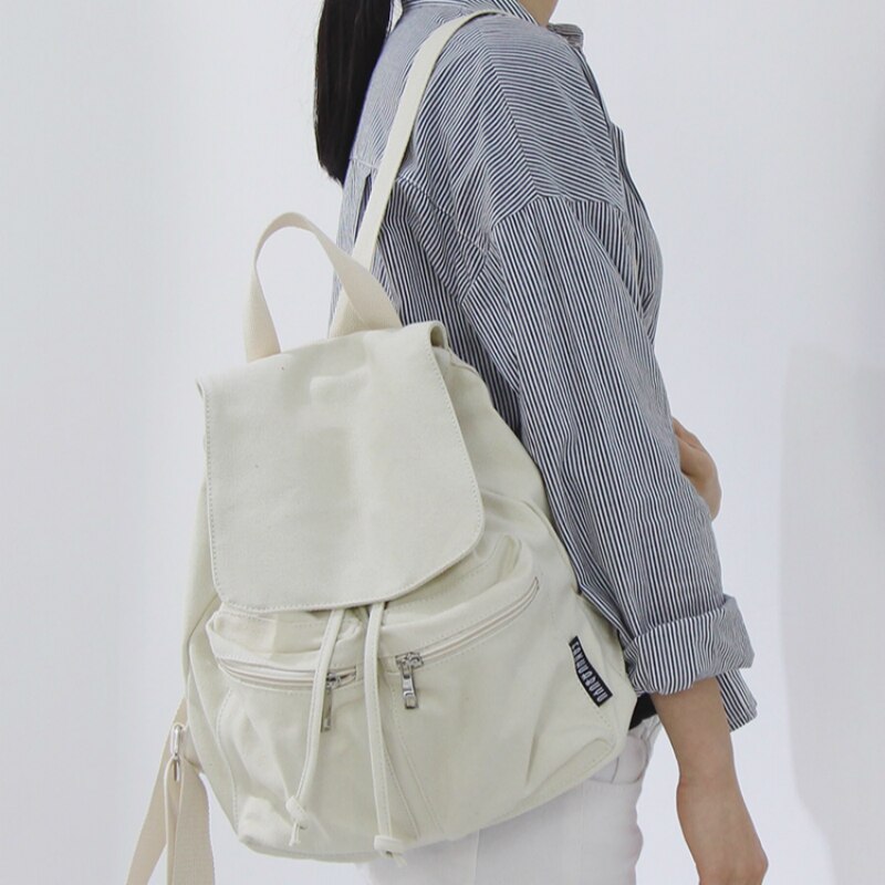 Vit gul ryggsäck dam snygg canvas ryggsäck skolväska för tonårsflicka solid resväska med dragsko ryggsäck mochila