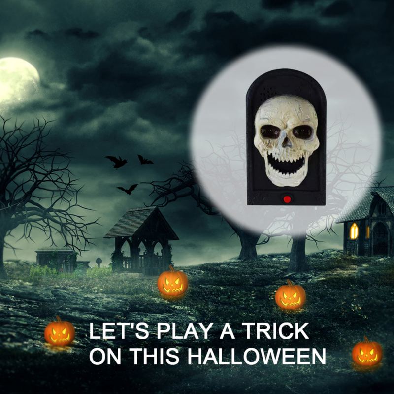 V Halloween décorations sonnette animé hanté sonnette crâne sonnette accessoire avec langue mobile et éclairer les yeux pour Hal