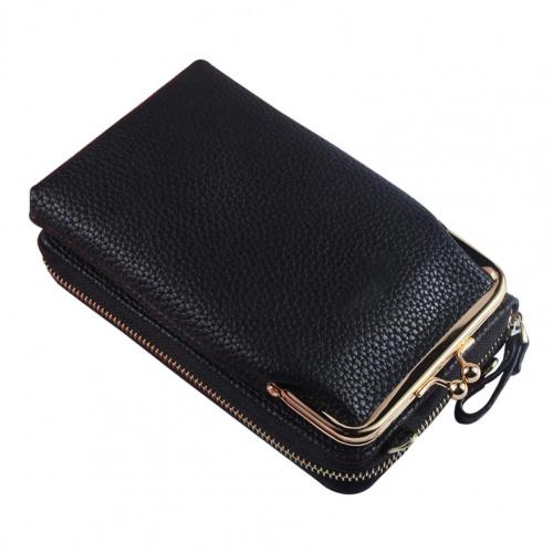 Verkoop! Aankomst Vrouwen Mode Faux Lederen Portemonnee Lange Diagonale Schoudertas Telefoon Rits Clutch: Black