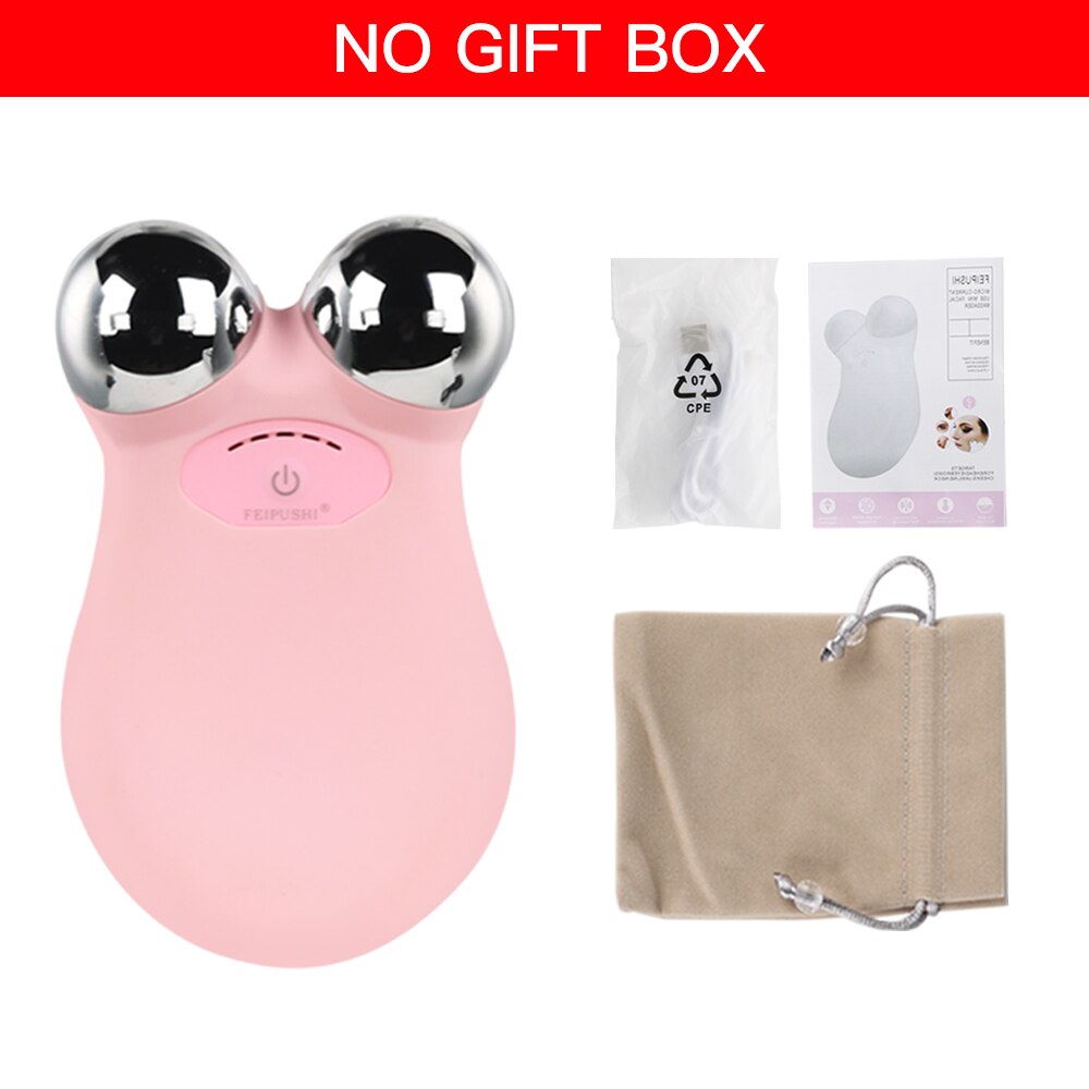 EMS Face Lifting Microcurrent Roller Massager Skin Tightening Anti Wrinkle Facial Slimming Massage Face Lifting Machine: Pink No Gift Box