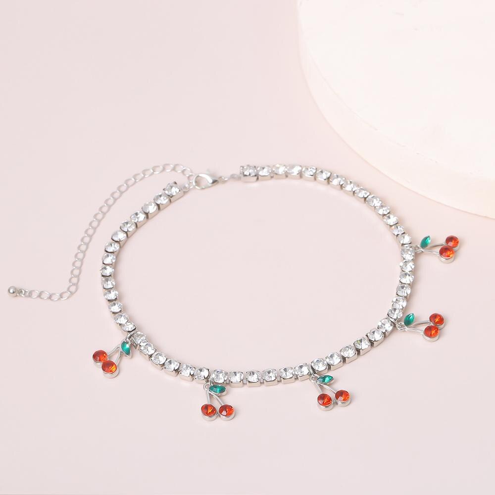 HangZhi Korean Summer Sweet Red Cherry Pineapple Fruits Colorful Beaded Choker Necklace for Women Jewelry: F silver