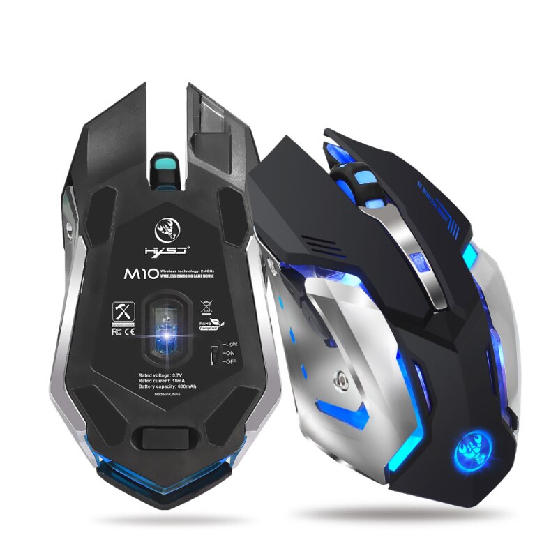 HXSJ M10 Wireless Gaming Mouse 2400dpi Rechargeable 7 color Backlight Breathing Comfort Gamer Mice for Computer Desktop Laptop: M10-Black