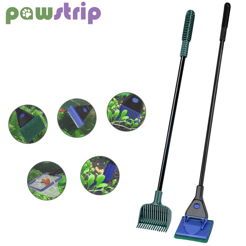 5 In 1 Aquarium Cleaning Tools Aquarium Glasreiniger Set Fish Net Grindhark Algen Schraper Vork Spons Aquarium accessoires