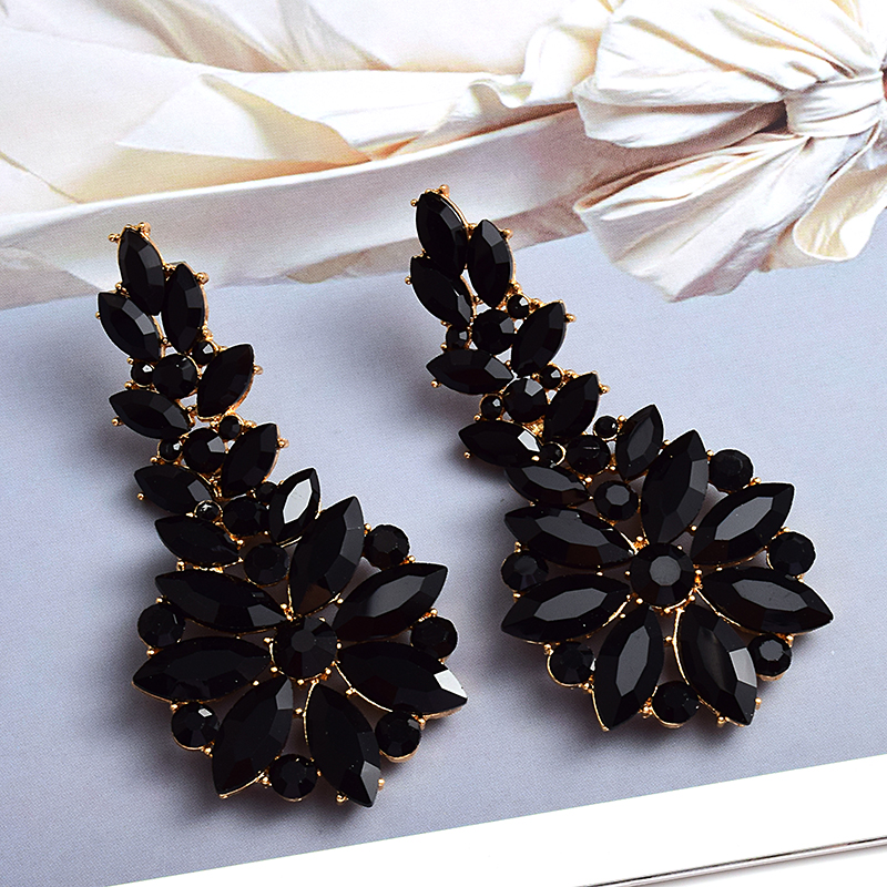 Cercei lungi din metal colorati cu cristale strasuri inalte accesorii de bijuterii pentru femei: Negru