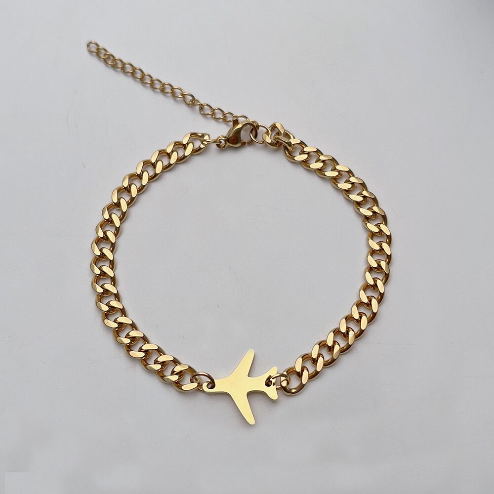Sevenlv-abalorio de avión dorado de acero inoxidable para hombre y mujer, pulsera Vintage con doble agujero, colgante de avión, de joyería: gold for men
