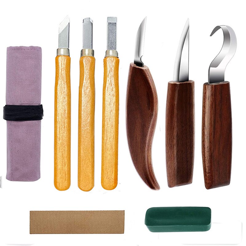 9 Pcs Chisel Woodworking Cutter Hand Tool Set Wood Carving Knife DIY Peeling Woodcarving Spoon Carving Cutter Lethercraft Tool: Default Title
