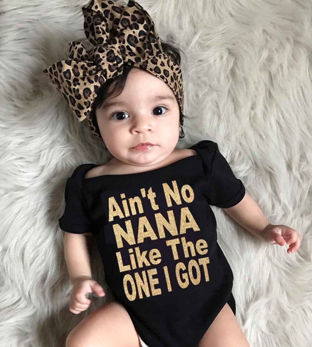 Bebé niño niña manga corta NANA letra de impresión Romper cubierto mono de botón ropa