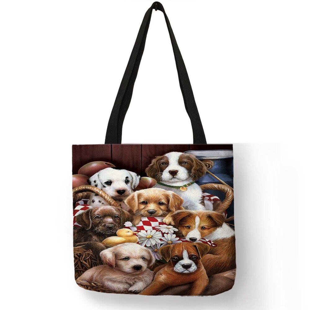 Linnen Praktische Shopping Handtas 3D Kat Golden Retriever Patroon Schoudertassen Vrouwelijke Strand Bakken Bolsas Feminina: 005