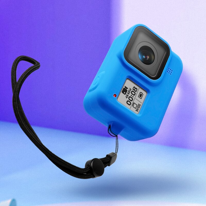 Protective Silicone Case Frame with Hand Strap for GoPro 8 Sports Camera Sports &amp; Action Video Cameras Accessories: Blue Color