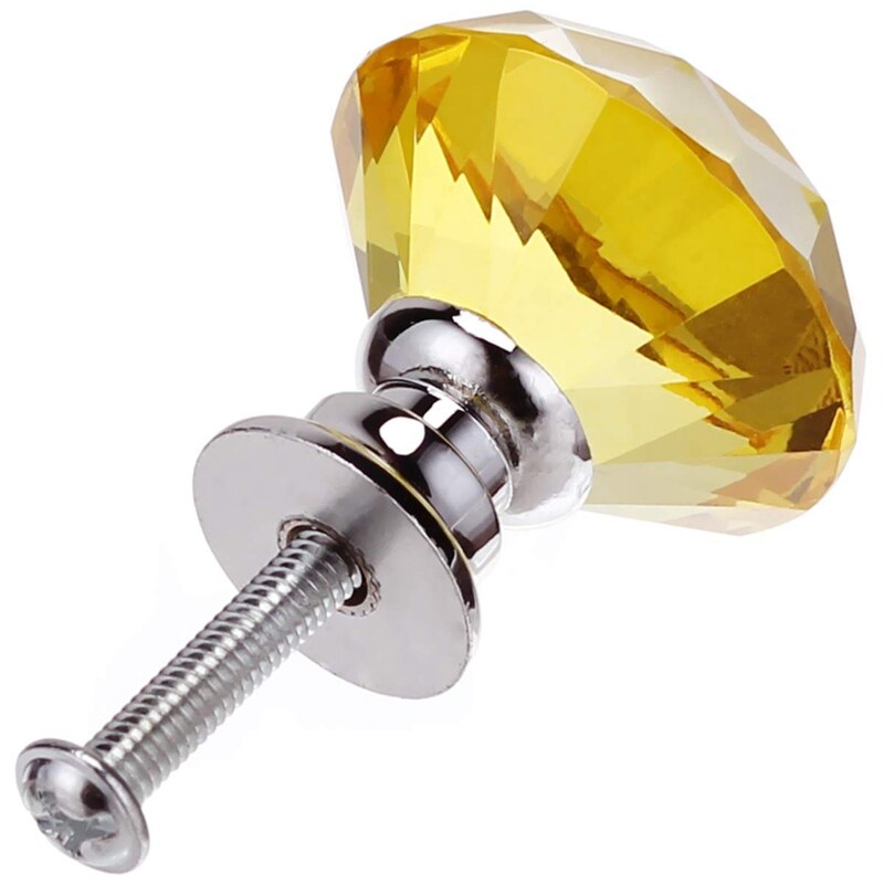 Stor gul 10 stk 40mm krystal glas skabsknopper diamant form skuffe køkkenskabe kommode skab garderobe trækker