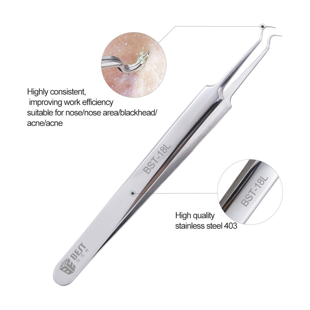 Bnew est -18l roestvrijstalen acne-pincetten, whitehead- en mee-eterverwijderaars, acne-extractors