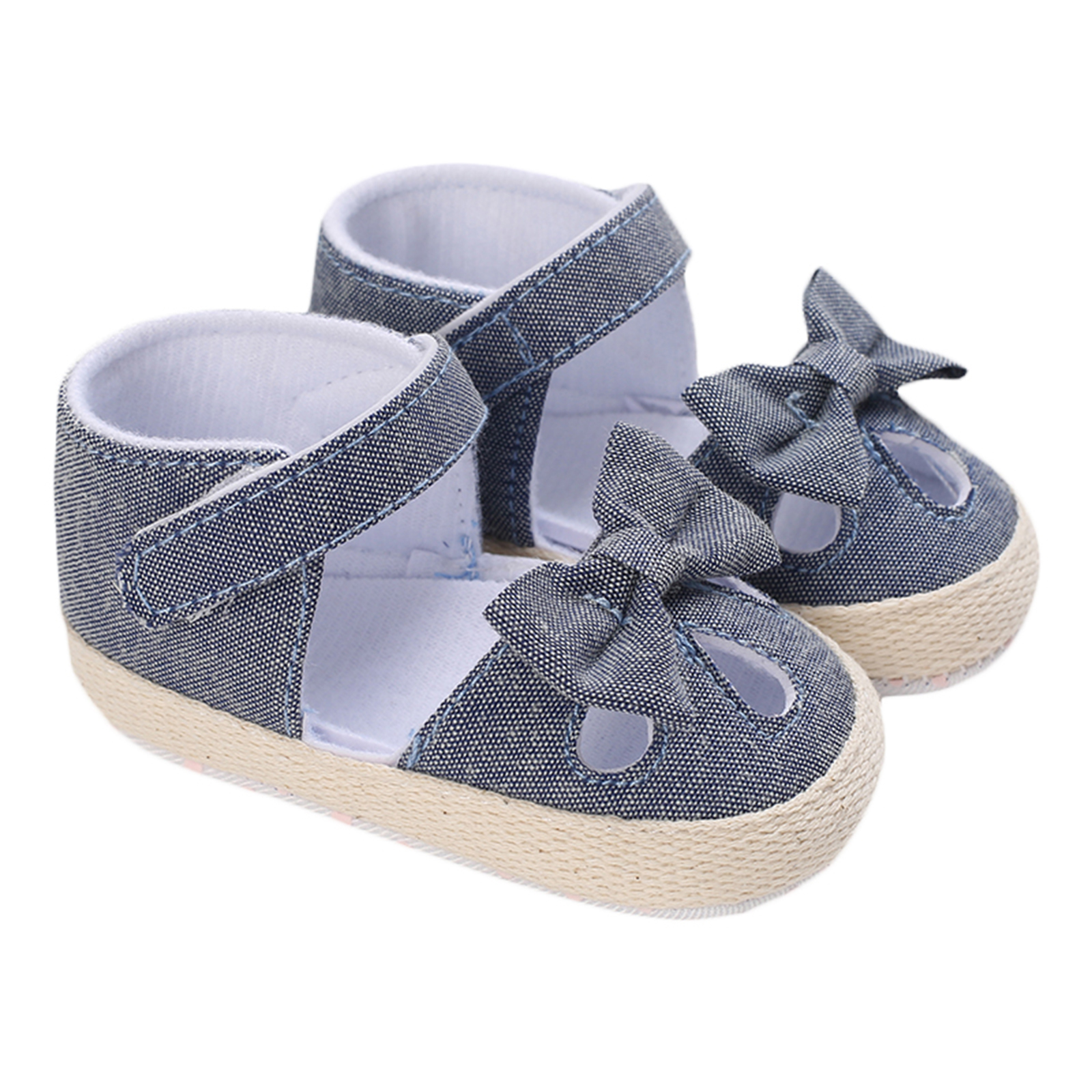 Scarpe da bambina per bambini sandali piatti per bambini sandali suola in gomma morbida antiscivolo estate Hollow Bow presepe First Walker Shoes: GRAY / 0-6 mesi