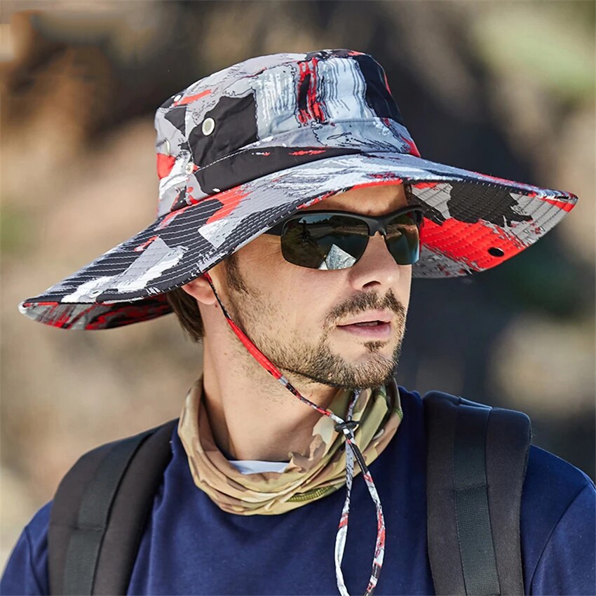 Casquette pour hommes, randonnée en plein air, pare-soleil d'été, casquette de pêche, respirante, pliable, grand bord, Panama