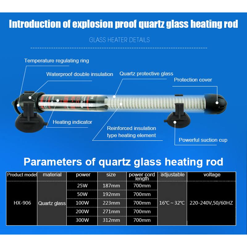 220-240V Automatic Water Heater Aquarium Submersible Fish Tank Constant Temperature Heating Rod 25W/50W/100W/200W/300W EU Plug