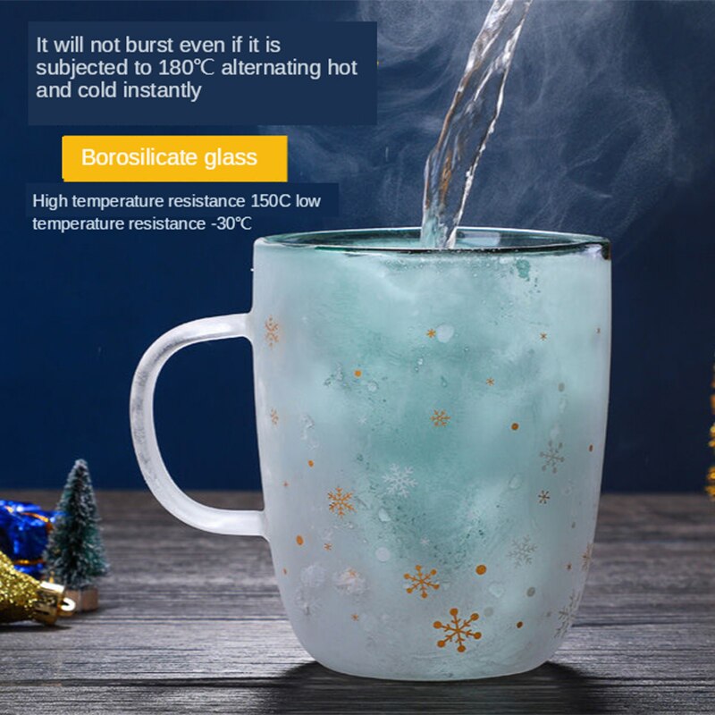 Christmas Mug Double Layered Anti Scald Glass Tree with Lid Glass Cup High Temperature Coffee Wishing Cup Xmas