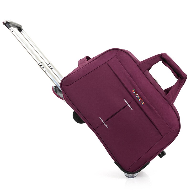 Travel Bag Men Roller bag Wheel Big Tie Folding Trolley Bag Luggage Tank Waterproof Roller Travel Bag: Purple 20 inch